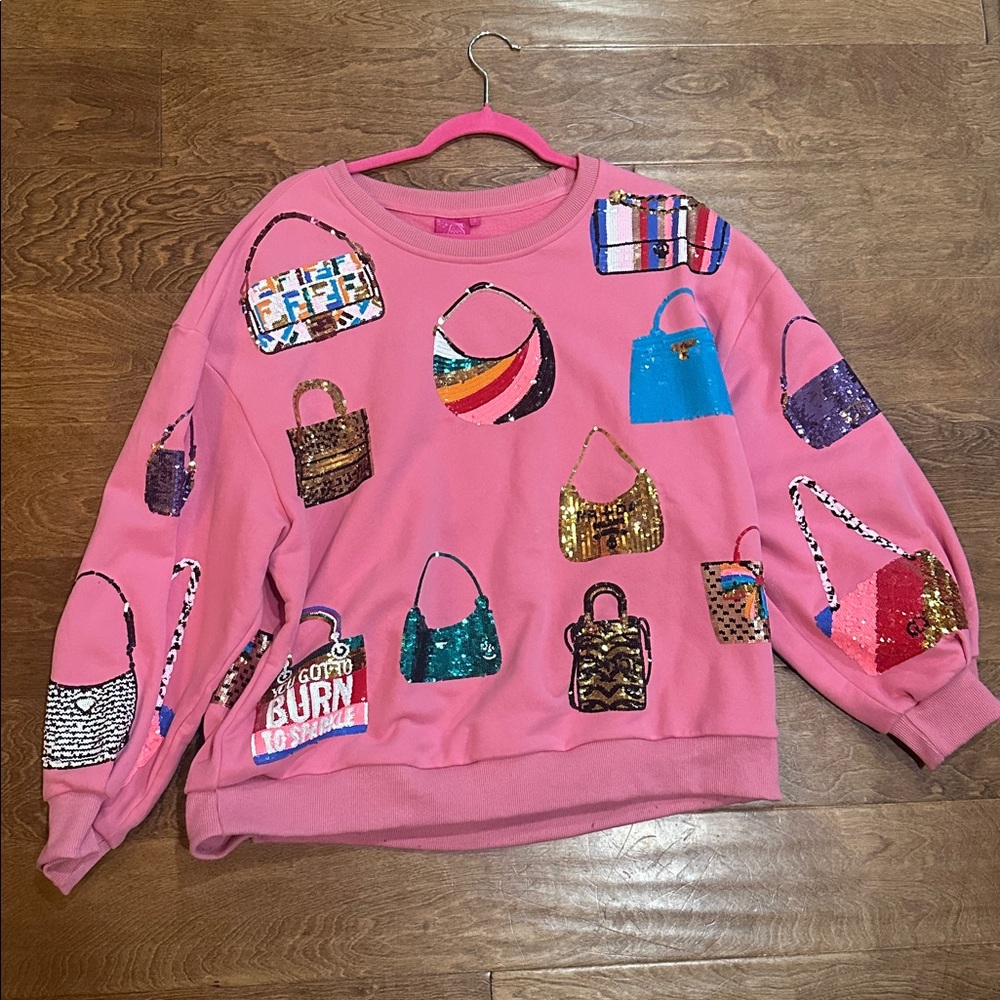 Queen Of Sparkles small Pink purses Sweatshirt! Worn one time!!